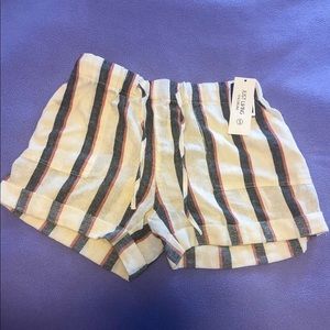 White Striped Paperbag Shorts